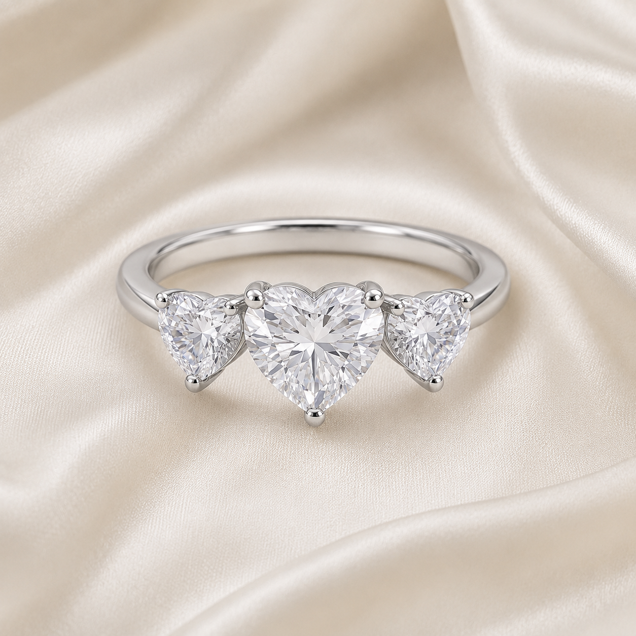 Three Stone Heart Engagement Ring