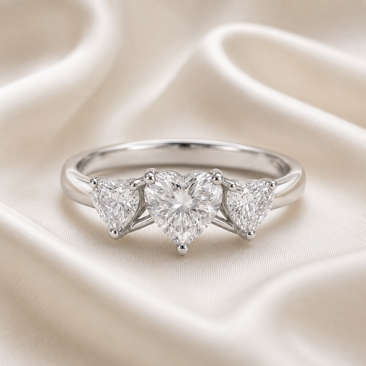 Three Stone Heart Engagement Ring