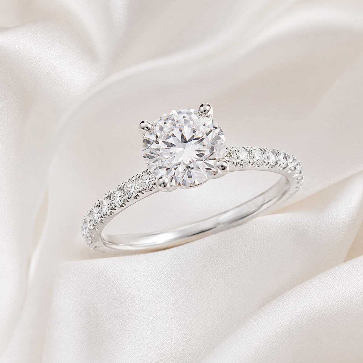 Pave Round Engagement Ring