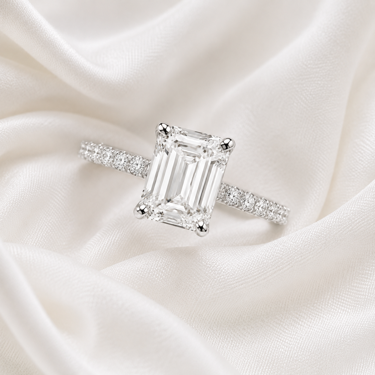 Pave Emerald Engagement Ring