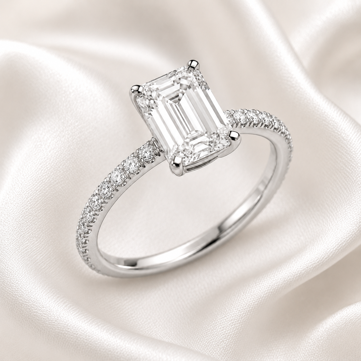 Pave Emerald Engagement Ring