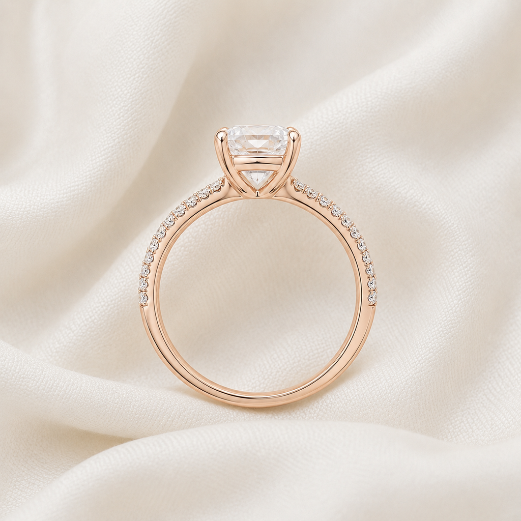 Cushion Diamond Pavé Engagement Ring | IGI Certified Lab-Grown | 1–5 CT | 14K & 18K Gold, Platinum