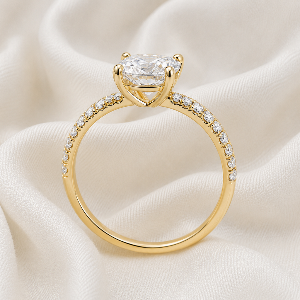 Cushion Diamond Pavé Engagement Ring | IGI Certified Lab-Grown | 1–5 CT | 14K & 18K Gold, Platinum