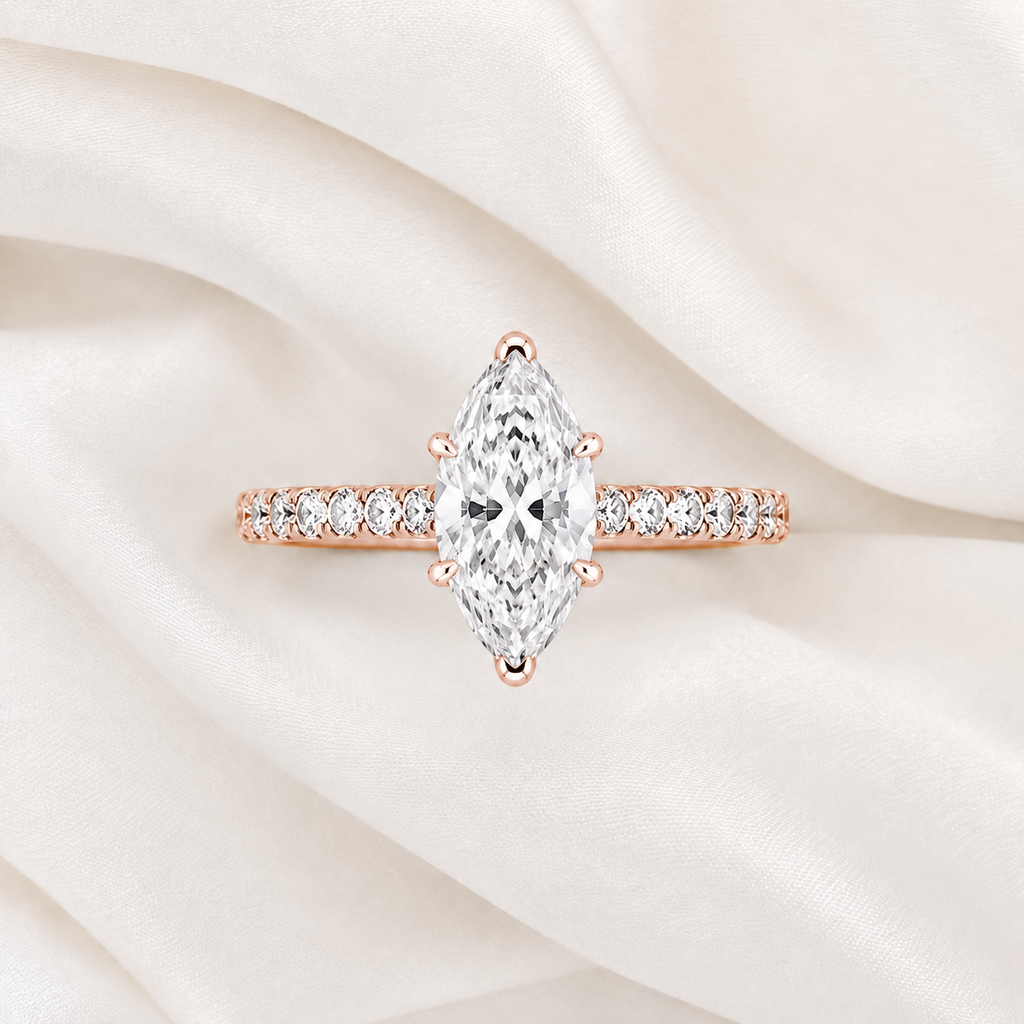 Marquise Diamond Pavé Engagement Ring | IGI Certified Lab-Grown | 1–5 CT | 14K & 18K Gold, Platinum