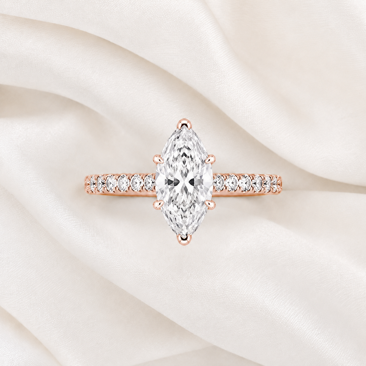 Marquise Diamond Pavé Engagement Ring | IGI Certified Lab-Grown | 1–5 CT | 14K & 18K Gold, Platinum
