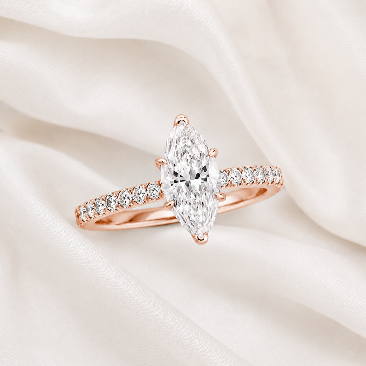 Marquise Diamond Pavé Engagement Ring | IGI Certified Lab-Grown | 1–5 CT | 14K & 18K Gold, Platinum