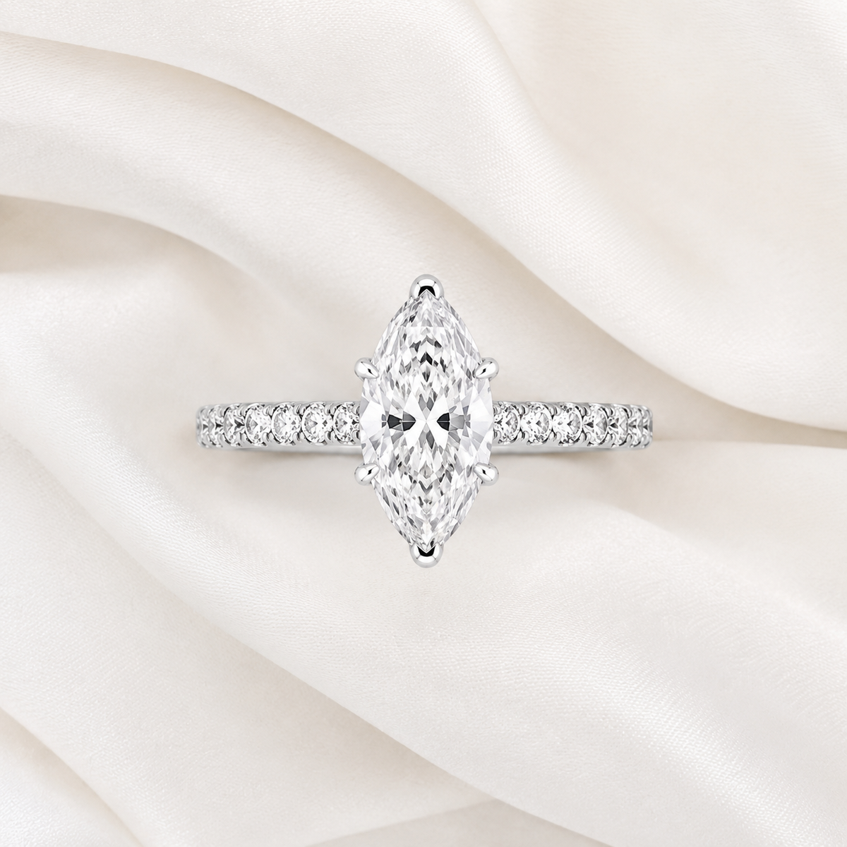 Marquise Diamond Pavé Engagement Ring | IGI Certified Lab-Grown | 1–5 CT | 14K & 18K Gold, Platinum
