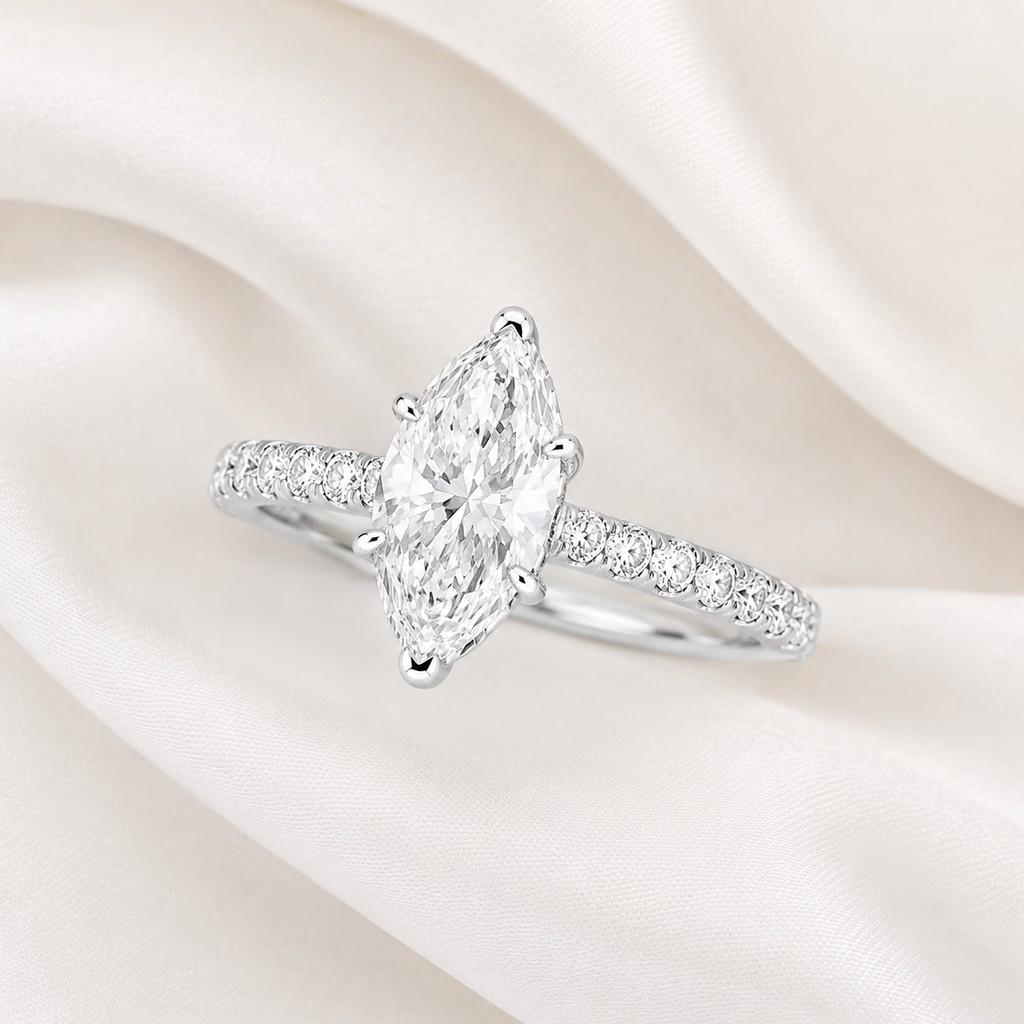 Marquise Diamond Pavé Engagement Ring | IGI Certified Lab-Grown | 1–5 CT | 14K & 18K Gold, Platinum