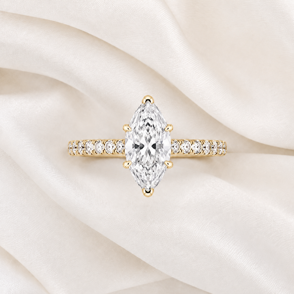Marquise Diamond Pavé Engagement Ring | IGI Certified Lab-Grown | 1–5 CT | 14K & 18K Gold, Platinum