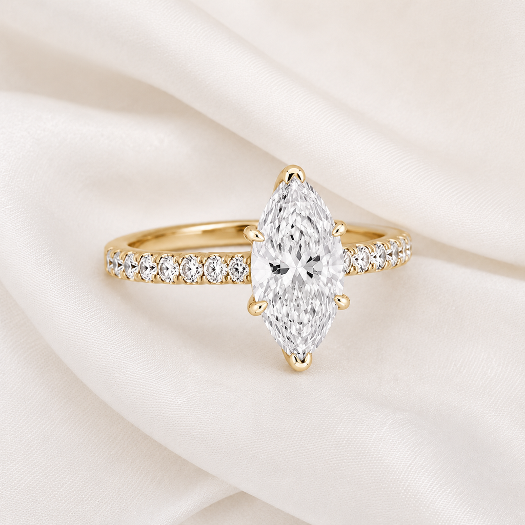 Marquise Diamond Pavé Engagement Ring | IGI Certified Lab-Grown | 1–5 CT | 14K & 18K Gold, Platinum