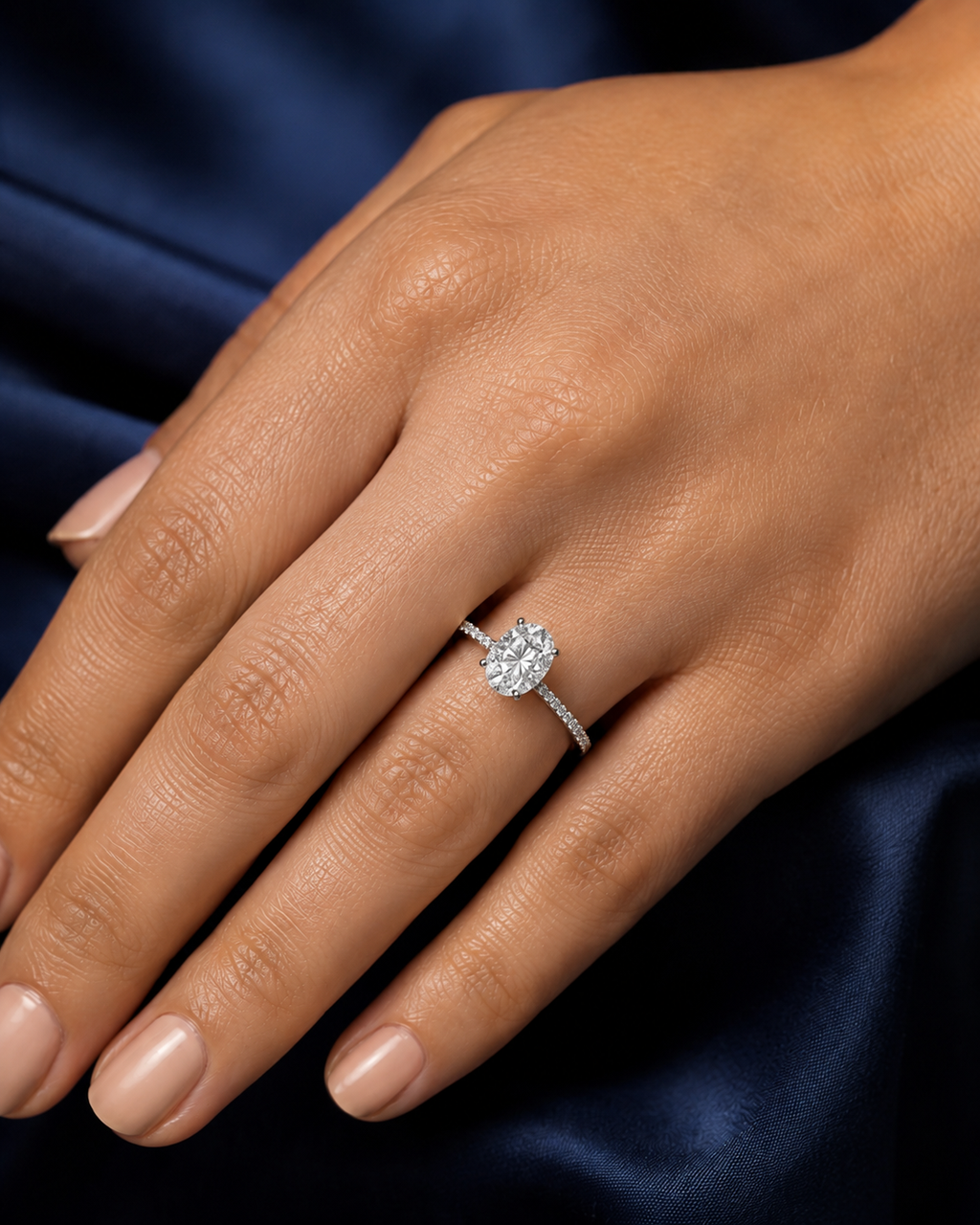 Oval Diamond Pavé Hidden Halo Engagement Ring | IGI Certified Lab-Grown | 1–5 CT | 14K & 18K Gold, Platinum