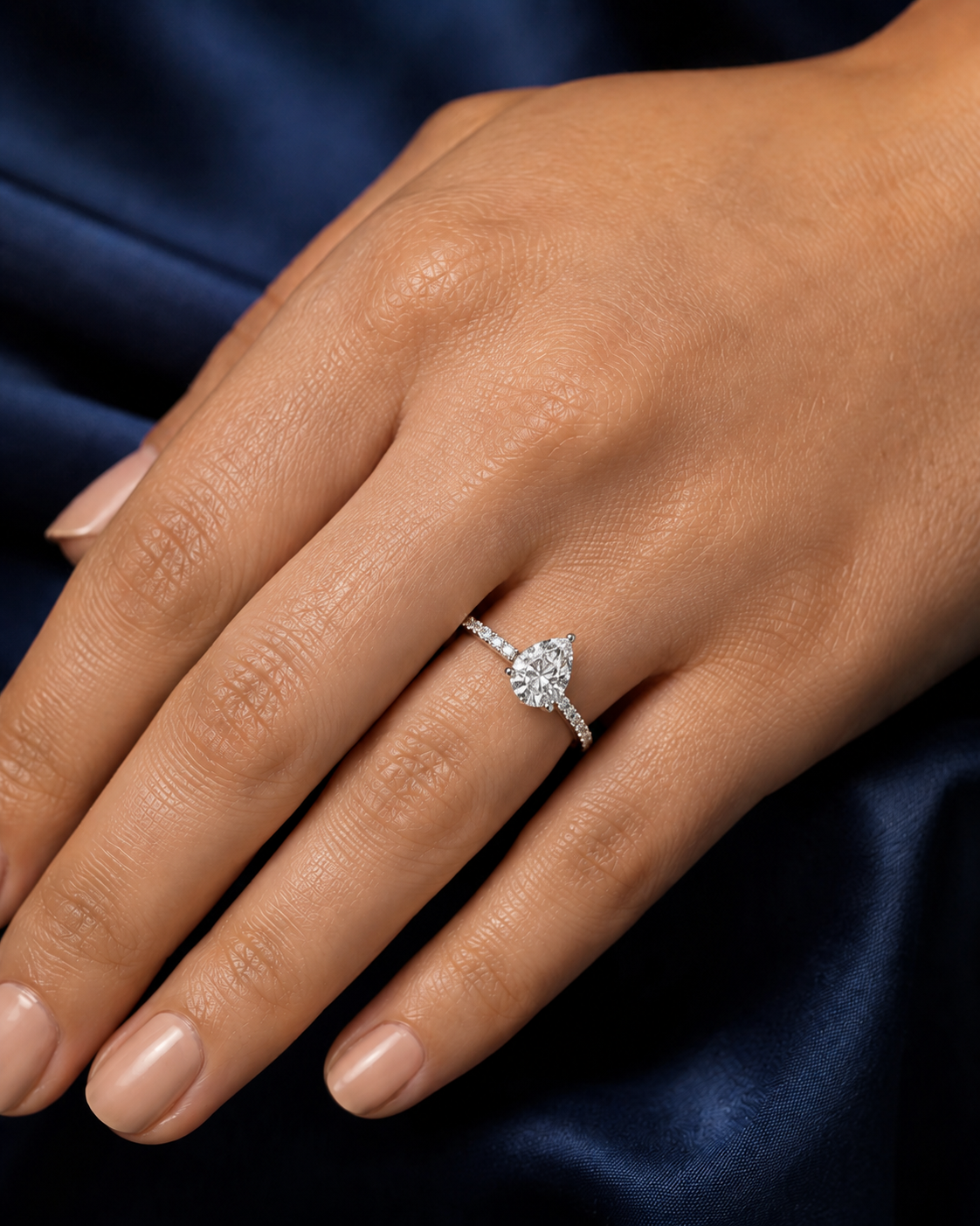 Pear Diamond Pavé Hidden Halo Engagement Ring | IGI Certified Lab-Grown | 1–5 CT | 14K & 18K Gold, Platinum