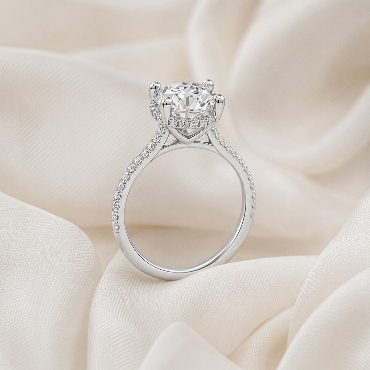 Round Diamond Pavé Hidden Halo Engagement Ring | IGI Certified Lab-Grown | 1–5 CT | 14K & 18K Gold, Platinum