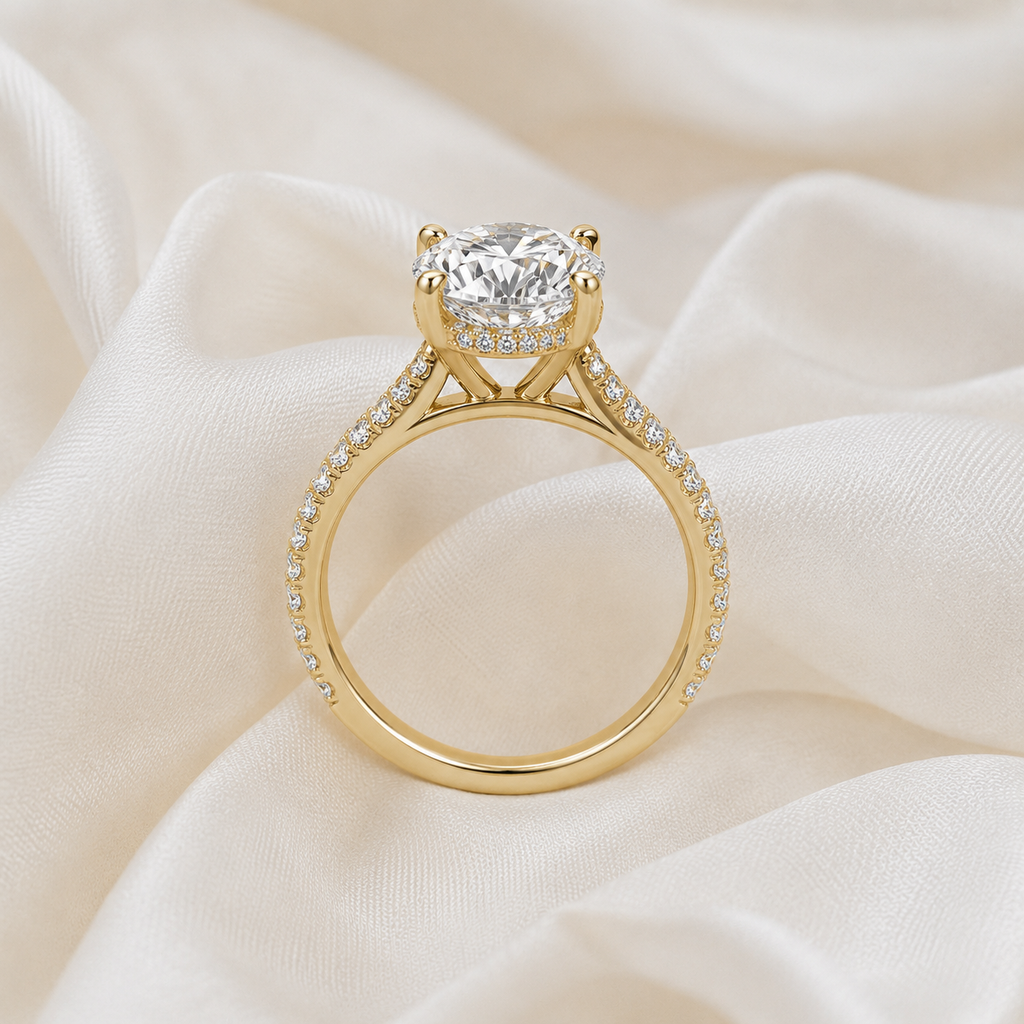 Round Diamond Pavé Hidden Halo Engagement Ring | IGI Certified Lab-Grown | 1–5 CT | 14K & 18K Gold, Platinum