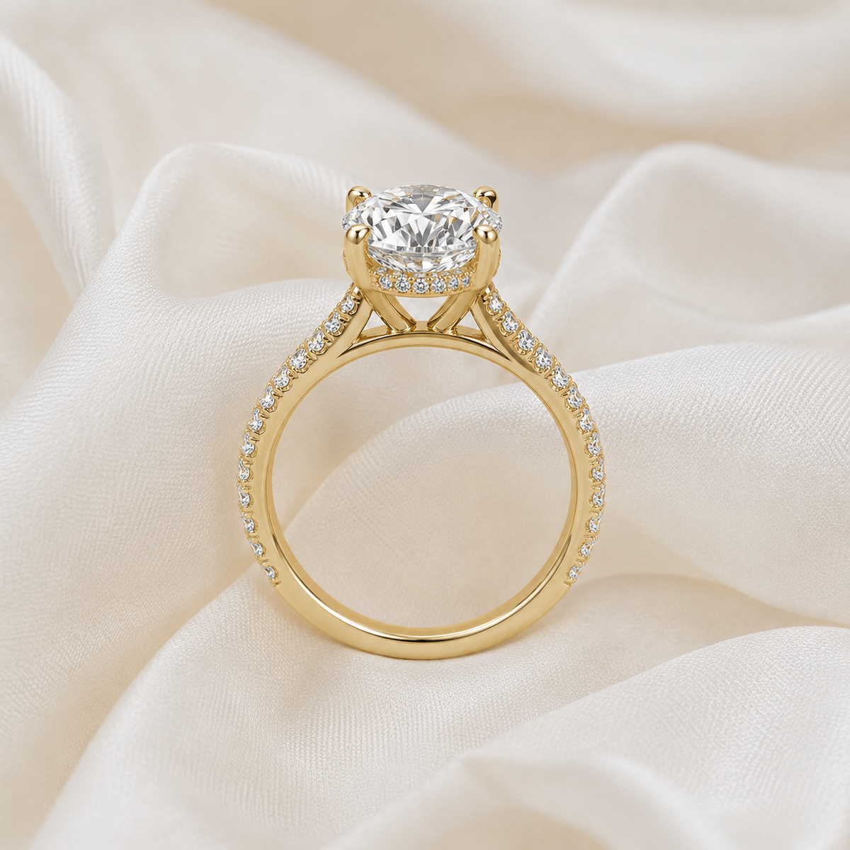 Round Diamond Pavé Hidden Halo Engagement Ring | IGI Certified Lab-Grown | 1–5 CT | 14K & 18K Gold, Platinum