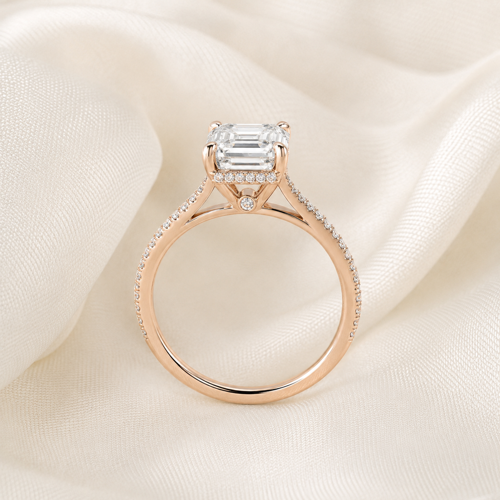 Emerald Diamond Pavé Hidden Halo Engagement Ring | IGI Certified Lab-Grown | 1–5 CT | 14K & 18K Gold, Platinum
