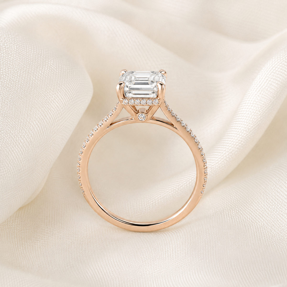 Emerald Diamond Pavé Hidden Halo Engagement Ring | IGI Certified Lab-Grown | 1–5 CT | 14K & 18K Gold, Platinum