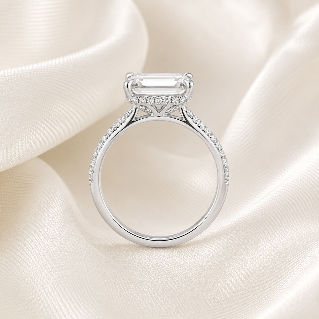 Emerald Diamond Pavé Hidden Halo Engagement Ring | IGI Certified Lab-Grown | 1–5 CT | 14K & 18K Gold, Platinum
