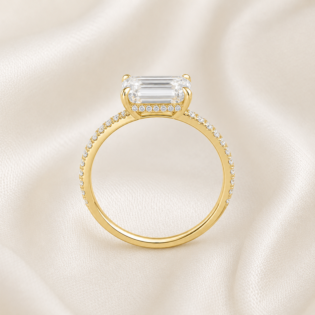 Emerald Diamond Pavé Hidden Halo Engagement Ring | IGI Certified Lab-Grown | 1–5 CT | 14K & 18K Gold, Platinum