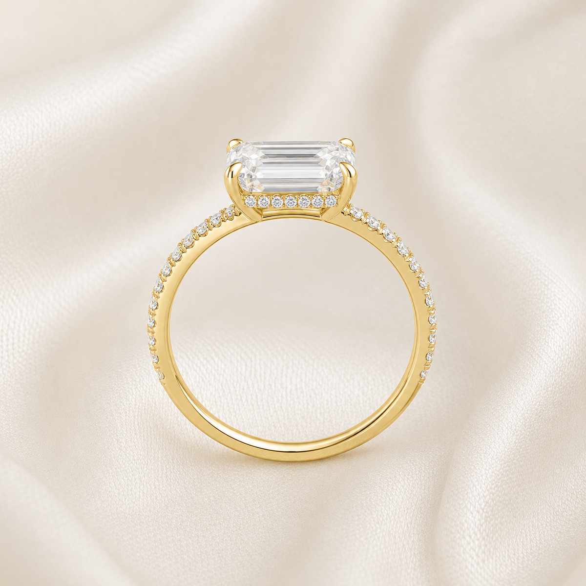 Emerald Diamond Pavé Hidden Halo Engagement Ring | IGI Certified Lab-Grown | 1–5 CT | 14K & 18K Gold, Platinum