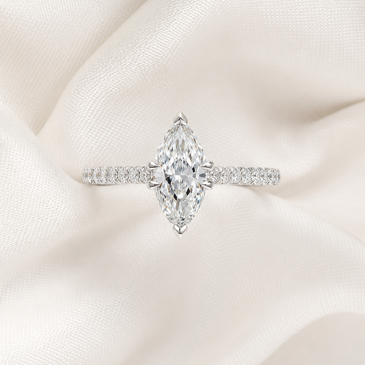 Marquise Diamond Pavé Hidden Halo Engagement Ring | IGI Certified Lab-Grown | 1–5 CT | 14K & 18K Gold, Platinum