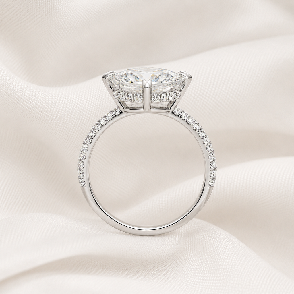 Marquise Diamond Pavé Hidden Halo Engagement Ring | IGI Certified Lab-Grown | 1–5 CT | 14K & 18K Gold, Platinum