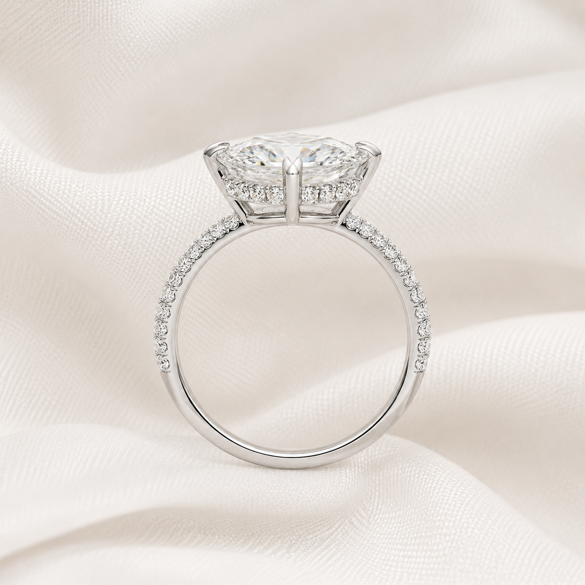 Marquise Diamond Pavé Hidden Halo Engagement Ring | IGI Certified Lab-Grown | 1–5 CT | 14K & 18K Gold, Platinum