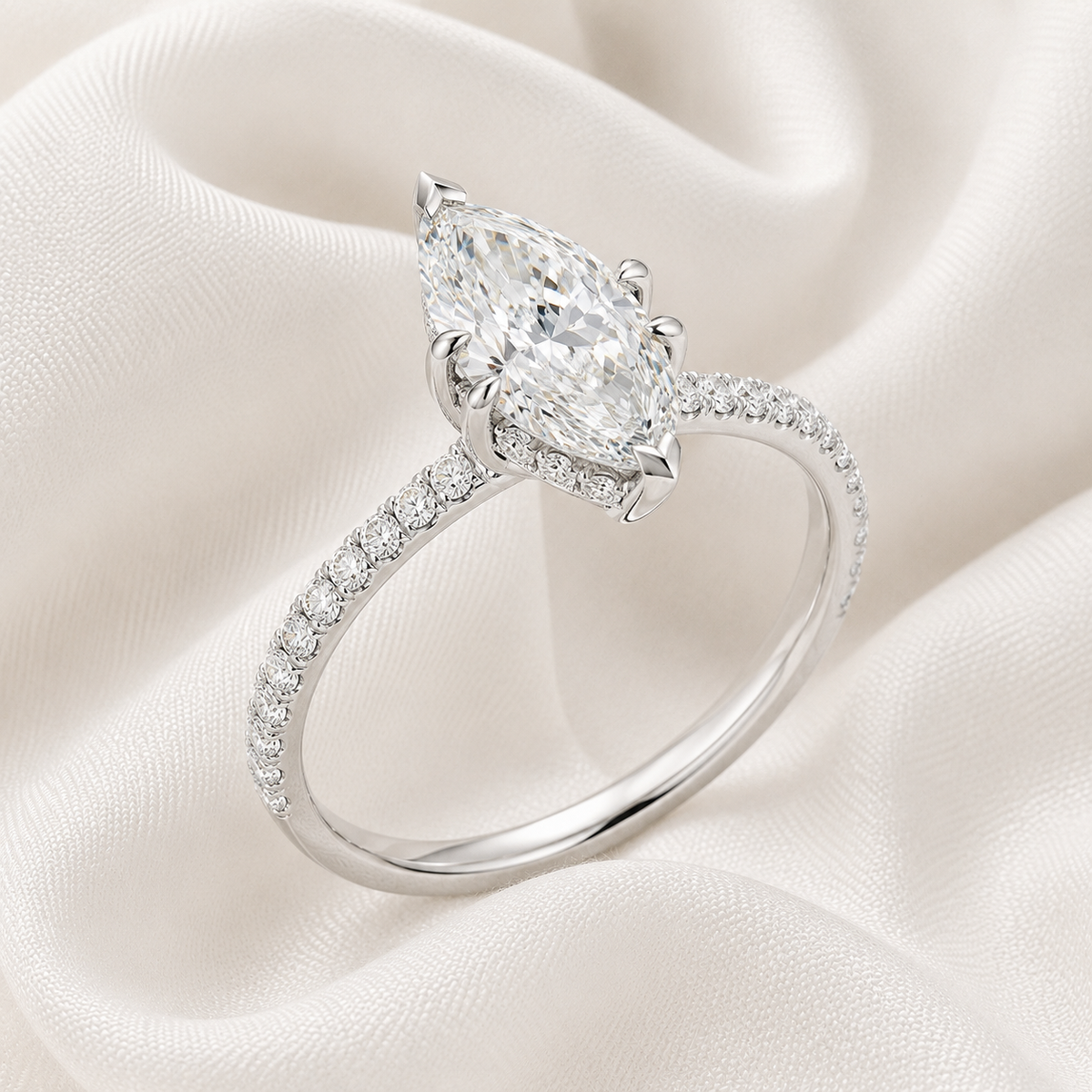 Marquise Diamond Pavé Hidden Halo Engagement Ring | IGI Certified Lab-Grown | 1–5 CT | 14K & 18K Gold, Platinum