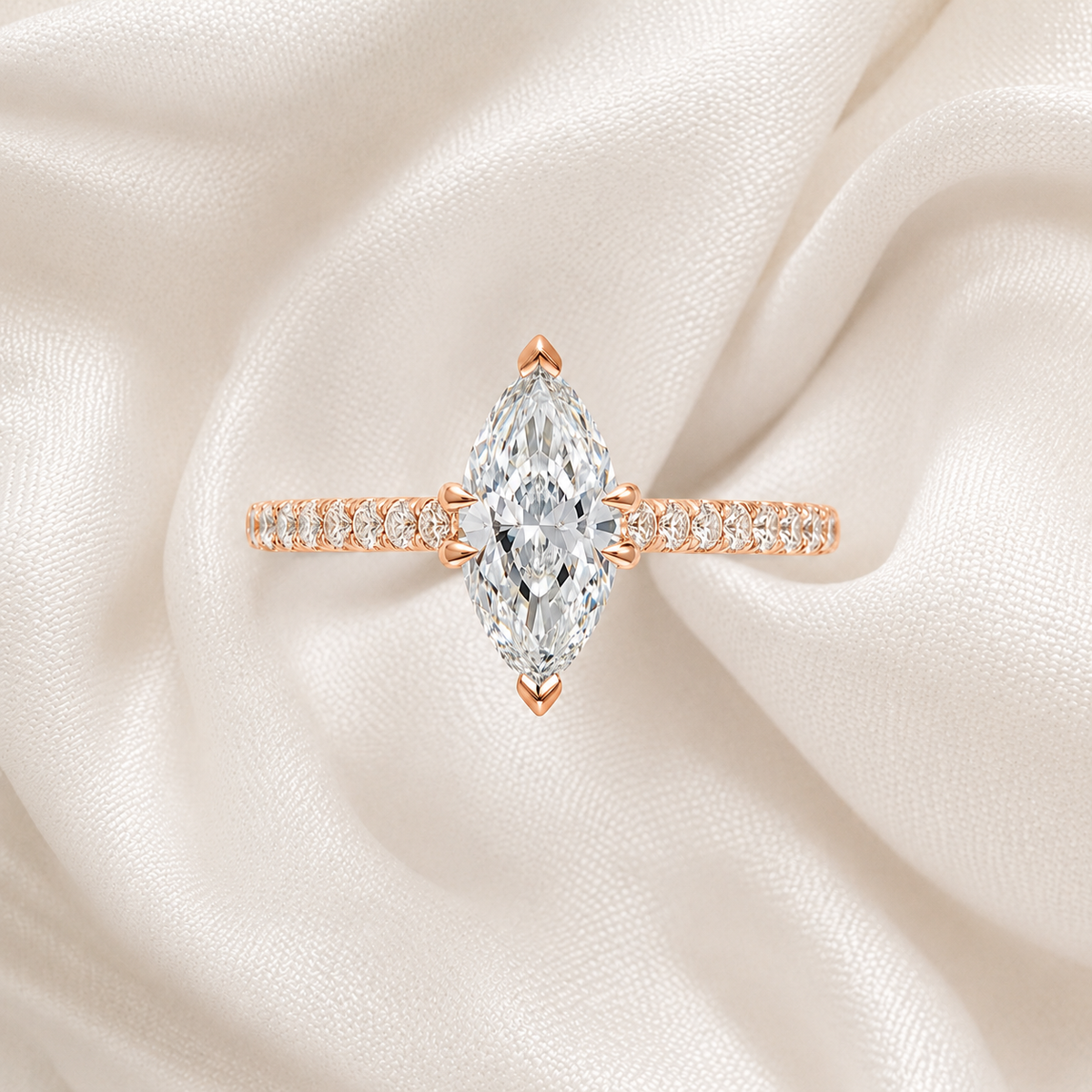 Marquise Diamond Pavé Hidden Halo Engagement Ring | IGI Certified Lab-Grown | 1–5 CT | 14K & 18K Gold, Platinum