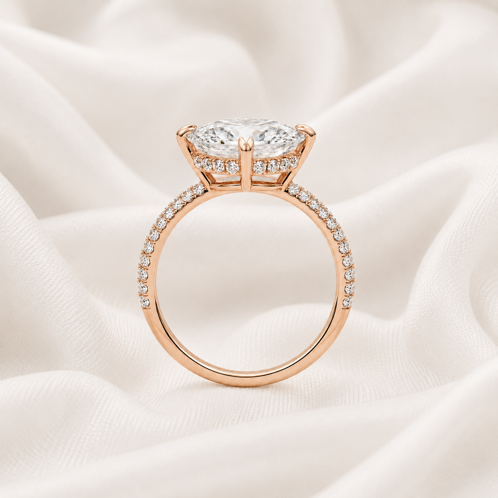 Marquise Diamond Pavé Hidden Halo Engagement Ring | IGI Certified Lab-Grown | 1–5 CT | 14K & 18K Gold, Platinum