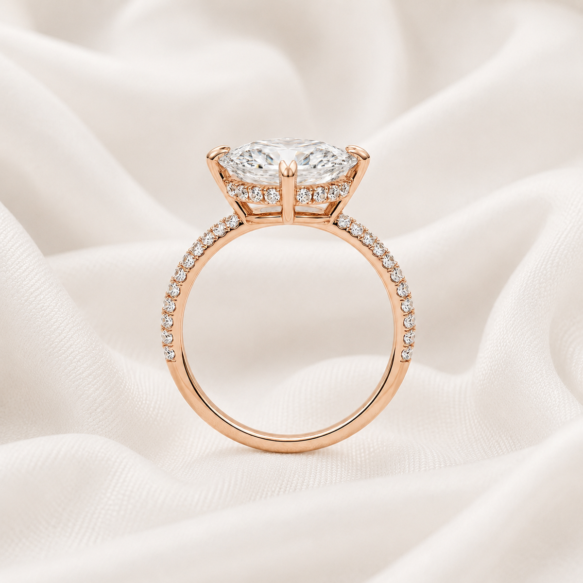 Marquise Diamond Pavé Hidden Halo Engagement Ring | IGI Certified Lab-Grown | 1–5 CT | 14K & 18K Gold, Platinum