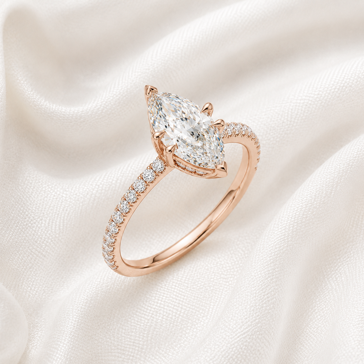 Marquise Diamond Pavé Hidden Halo Engagement Ring | IGI Certified Lab-Grown | 1–5 CT | 14K & 18K Gold, Platinum