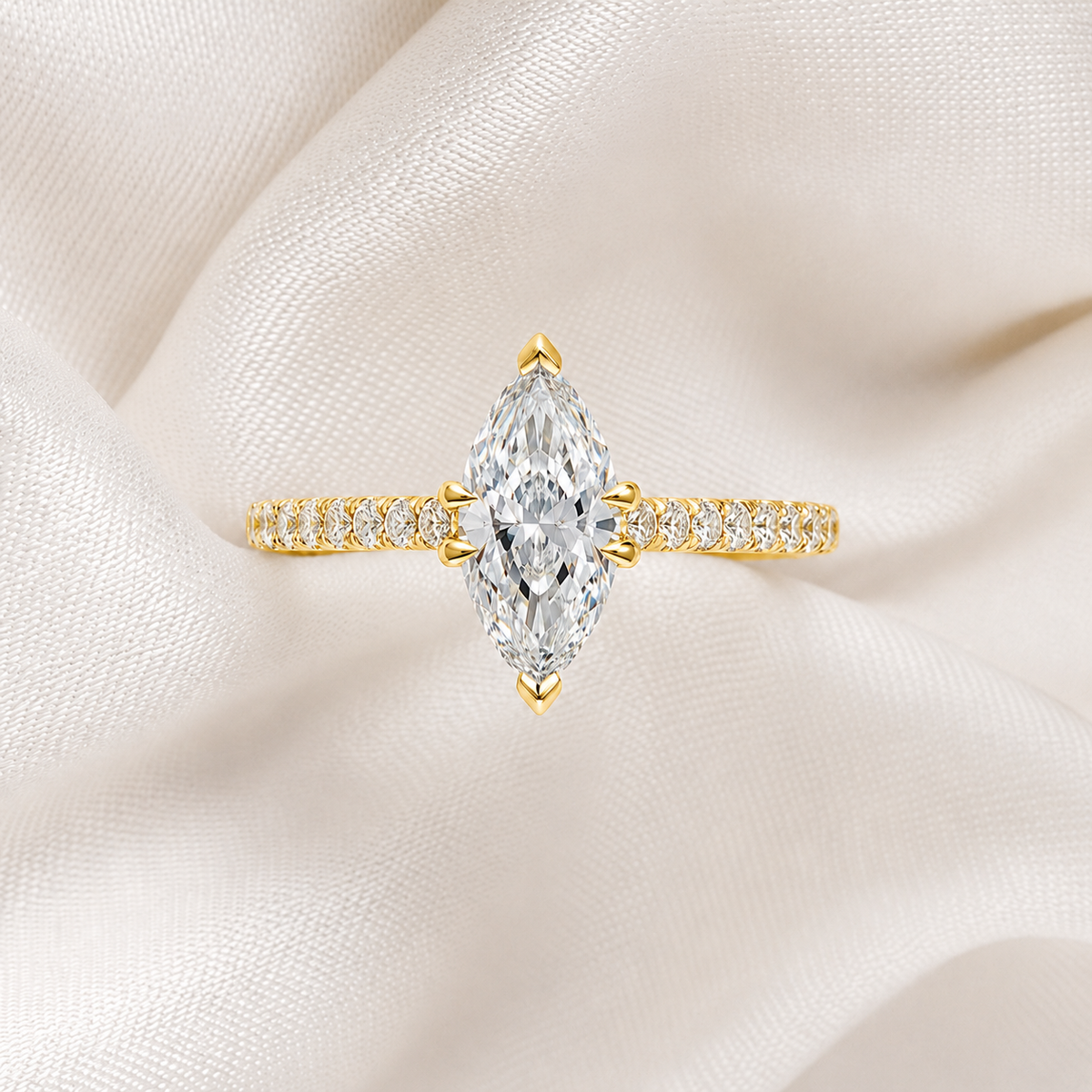 Marquise Diamond Pavé Hidden Halo Engagement Ring | IGI Certified Lab-Grown | 1–5 CT | 14K & 18K Gold, Platinum