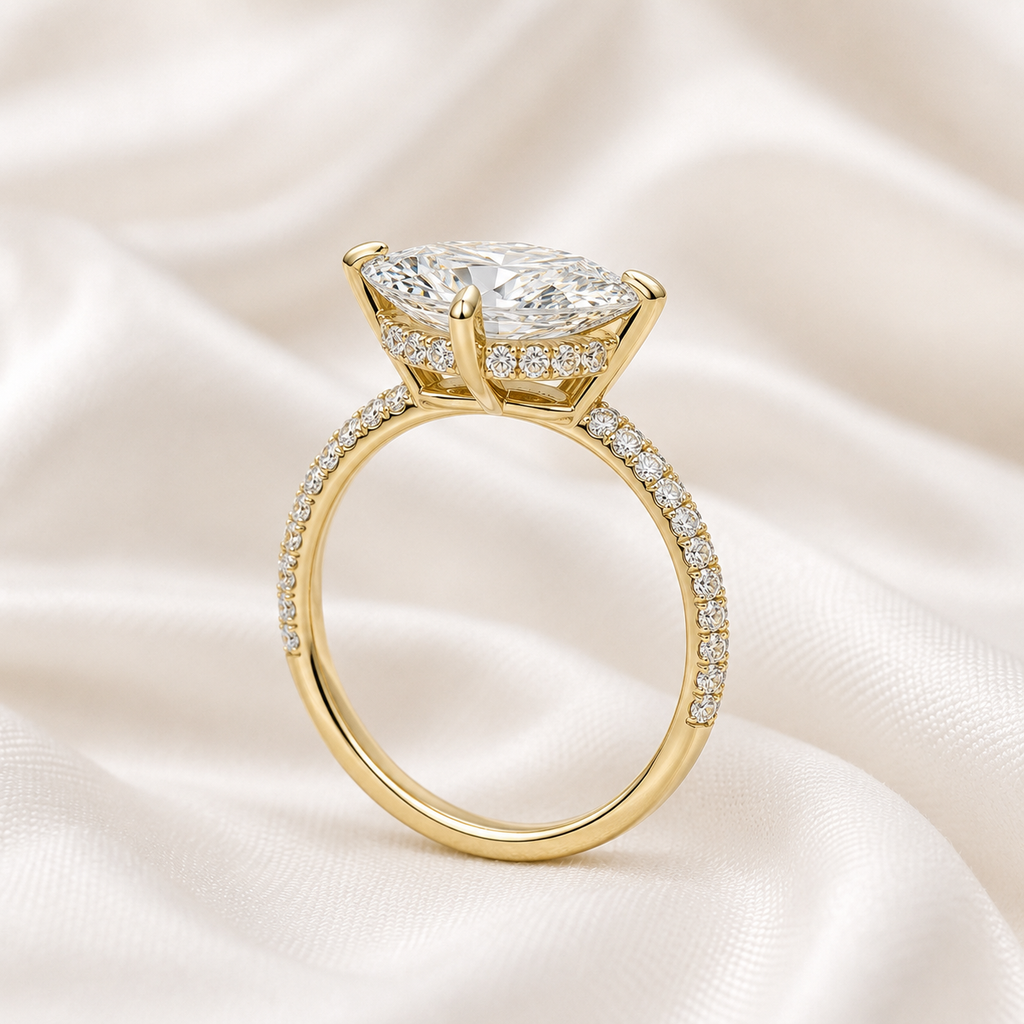 Marquise Diamond Pavé Hidden Halo Engagement Ring | IGI Certified Lab-Grown | 1–5 CT | 14K & 18K Gold, Platinum