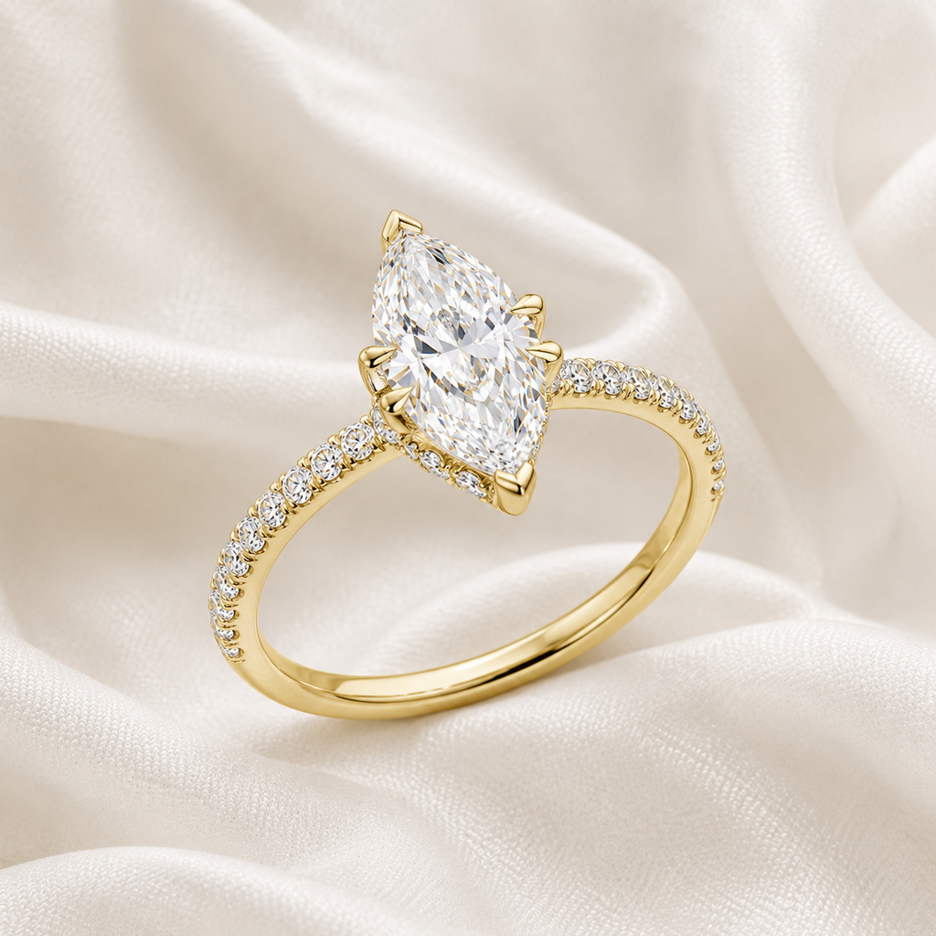 Marquise Diamond Pavé Hidden Halo Engagement Ring | IGI Certified Lab-Grown | 1–5 CT | 14K & 18K Gold, Platinum