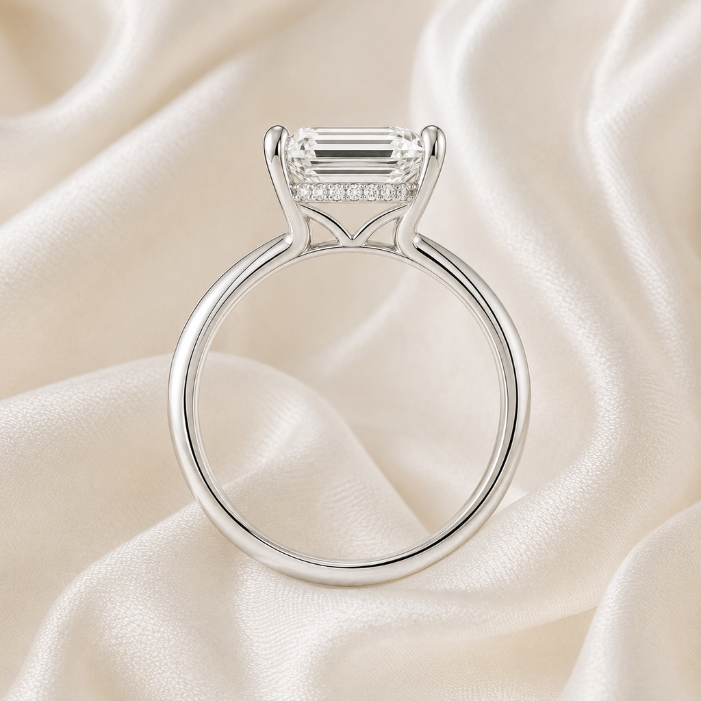 Hidden Halo Emerald Engagement Ring