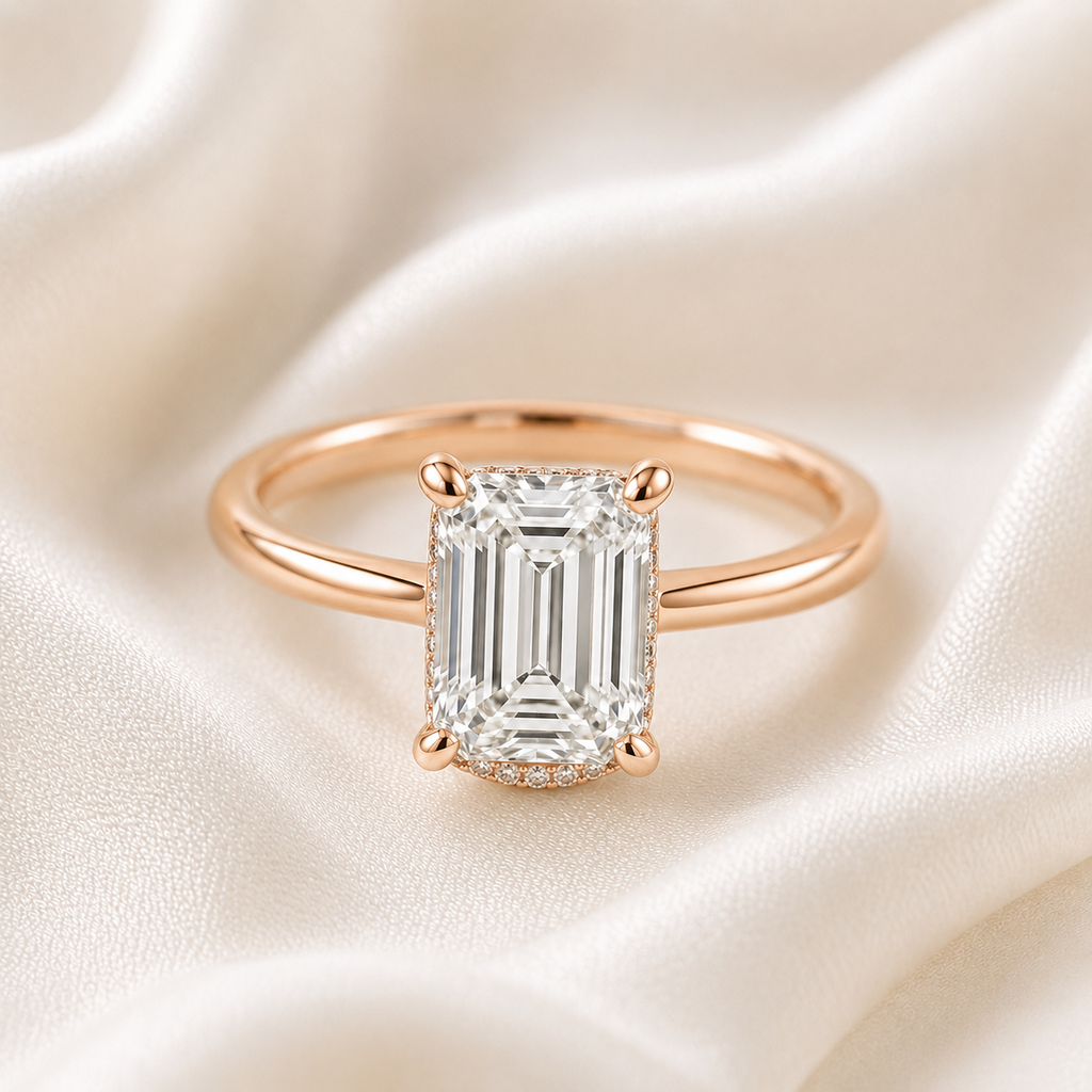 Hidden Halo Emerald Engagement Ring