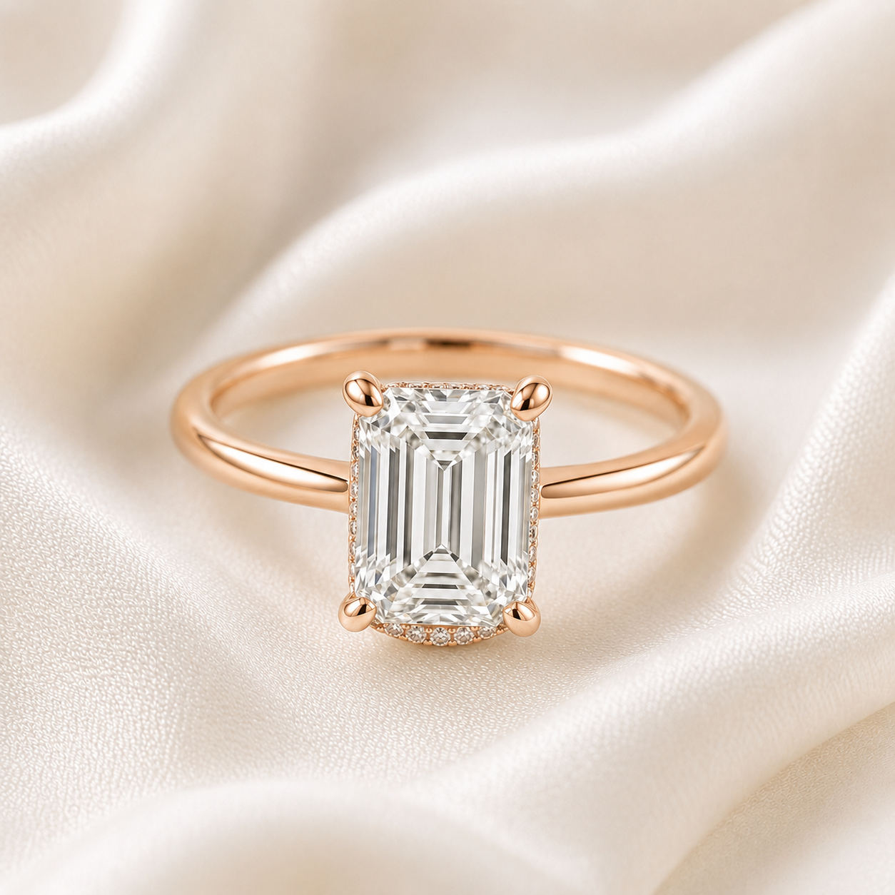 Hidden Halo Emerald Engagement Ring