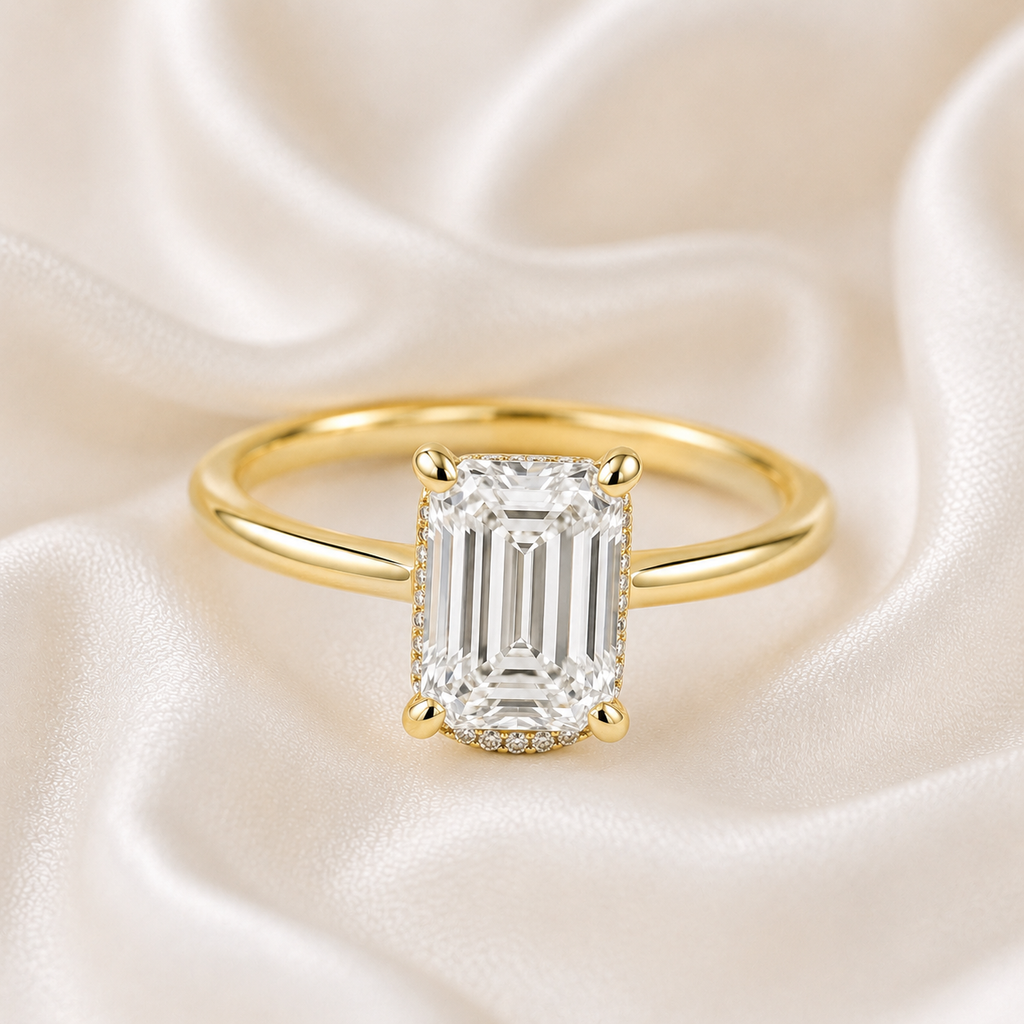 Hidden Halo Emerald Engagement Ring