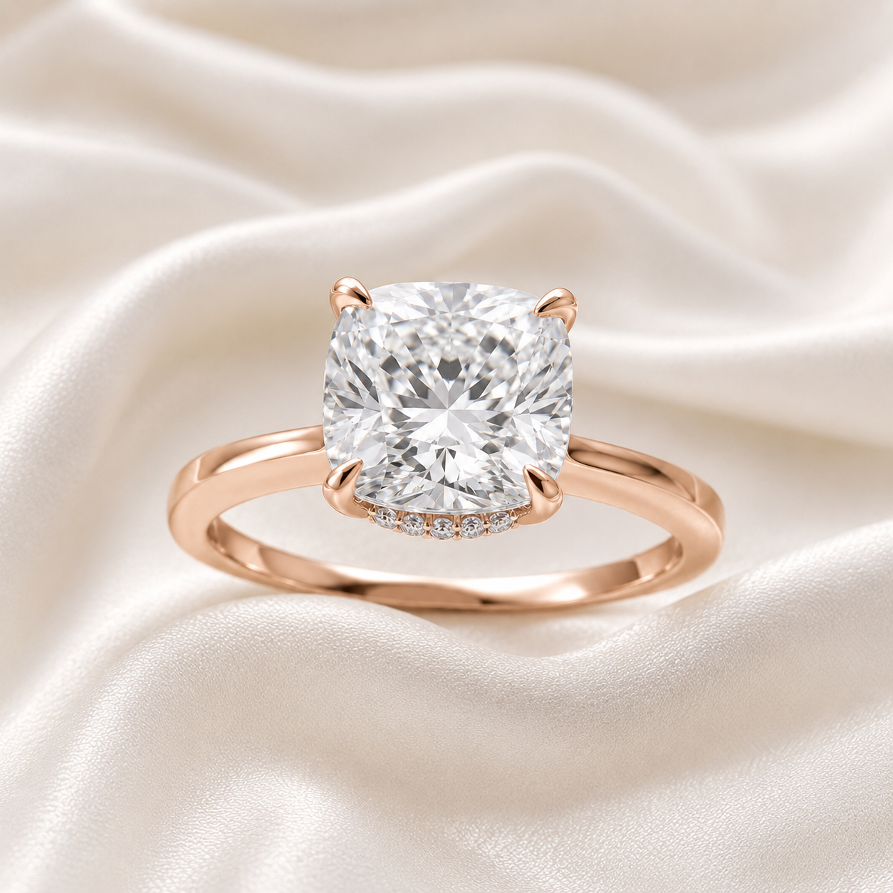 Hidden Halo Cushion Engagement Ring