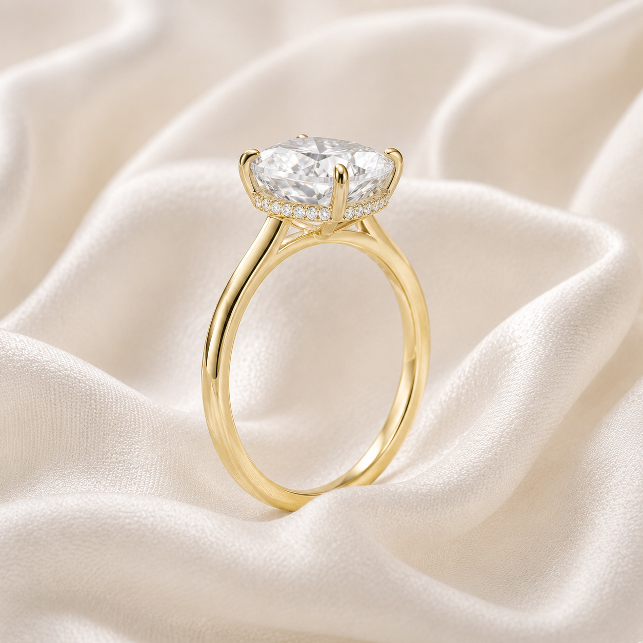 Hidden Halo Cushion Engagement Ring
