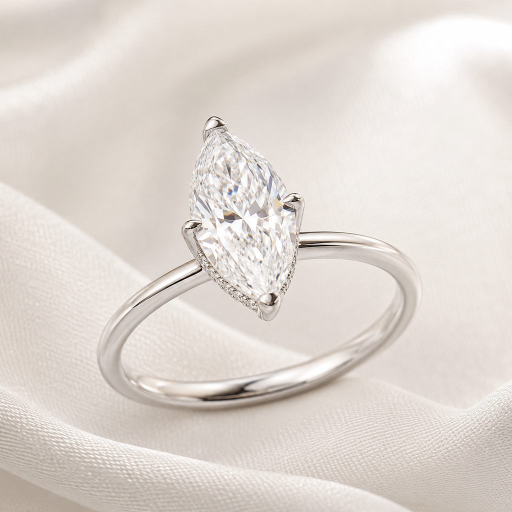 Hidden Halo Marquise Engagement Ring