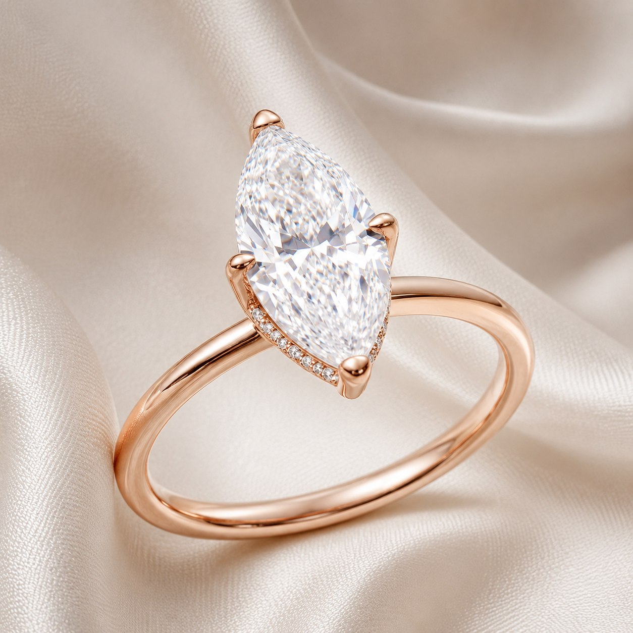 Hidden Halo Marquise Engagement Ring