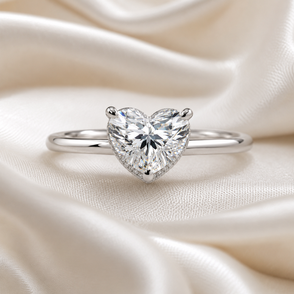 Hidden Halo Heart Engagement Ring