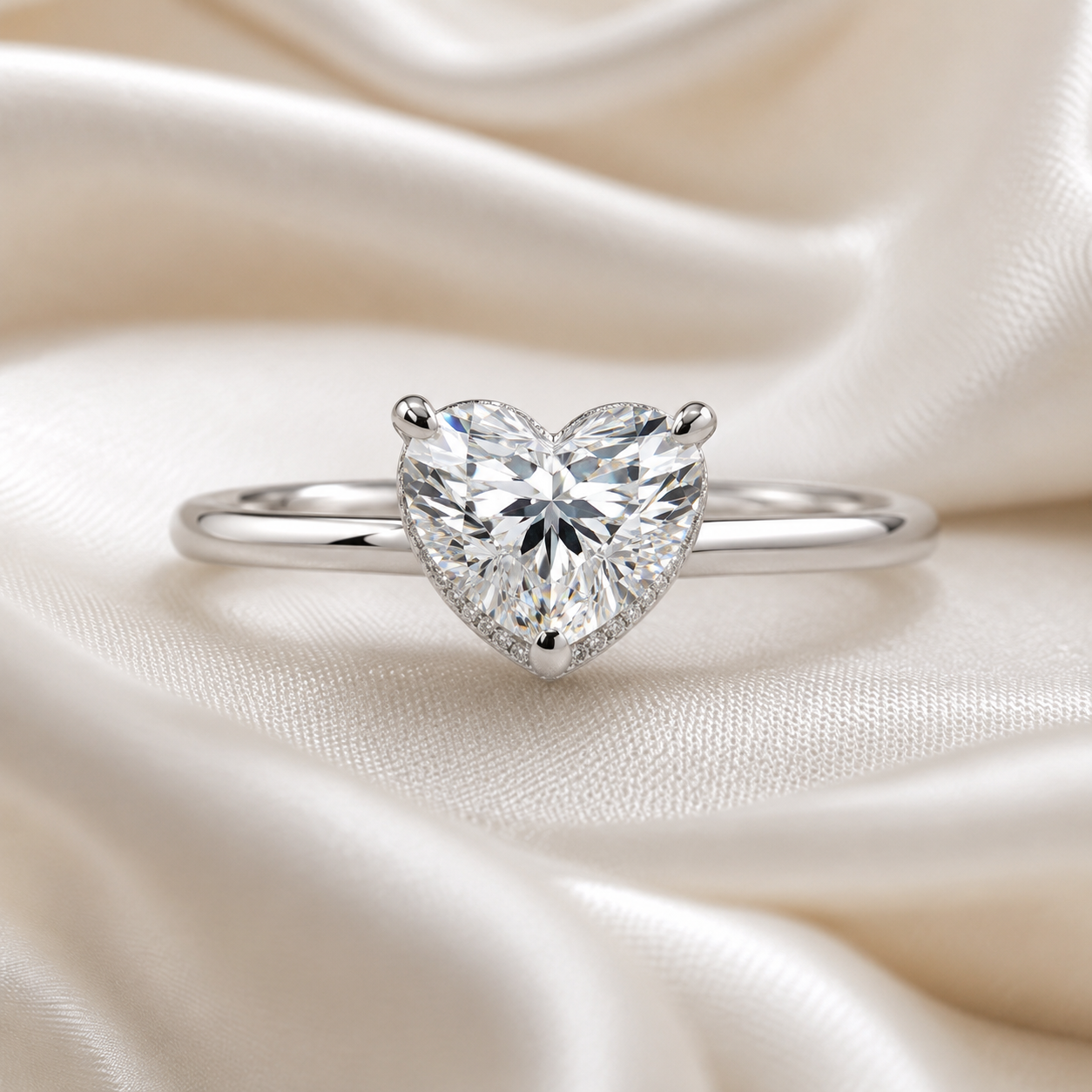 Hidden Halo Heart Engagement Ring