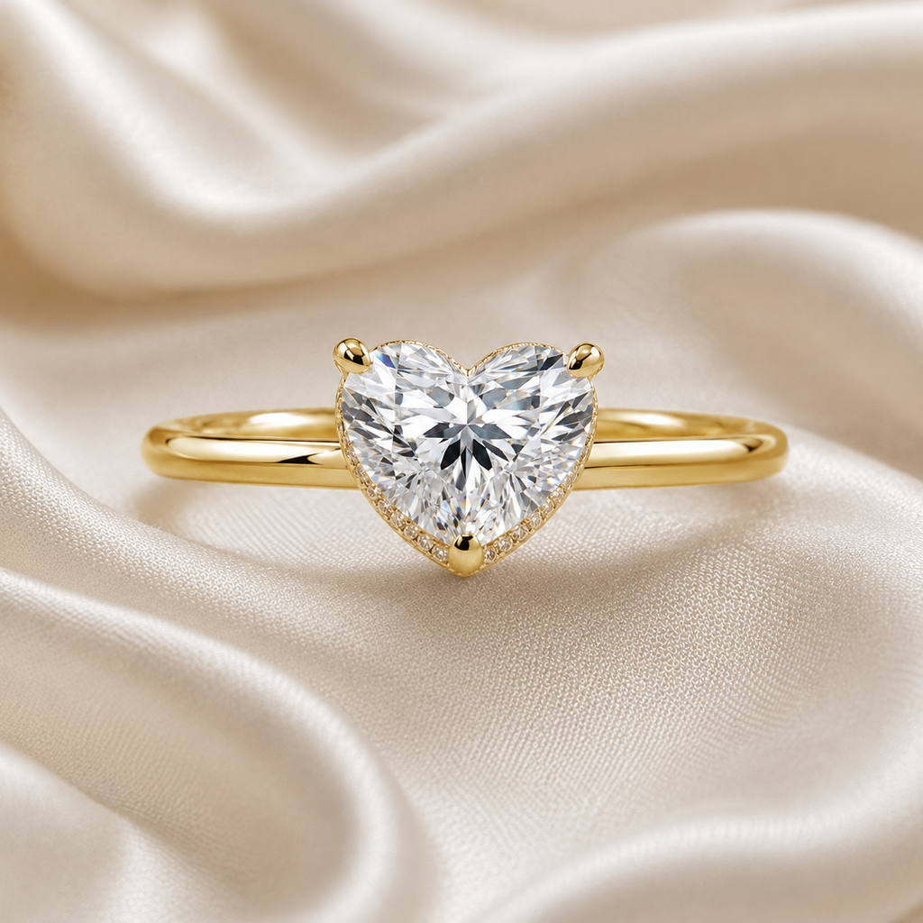 Hidden Halo Heart Engagement Ring