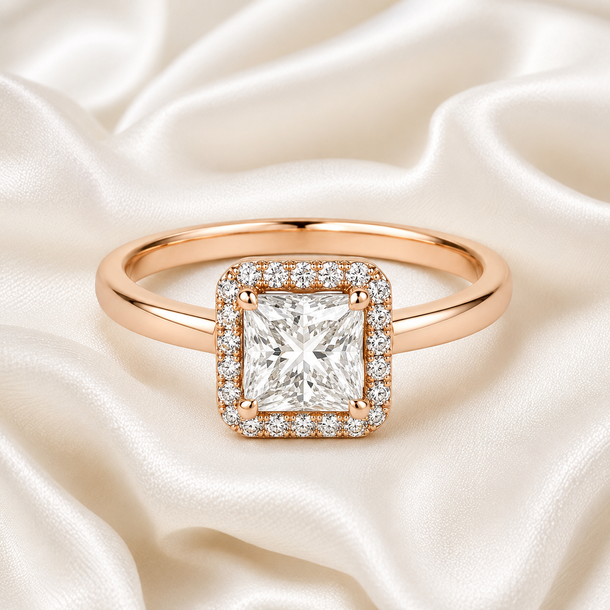 Halo Princess Engagement Ring