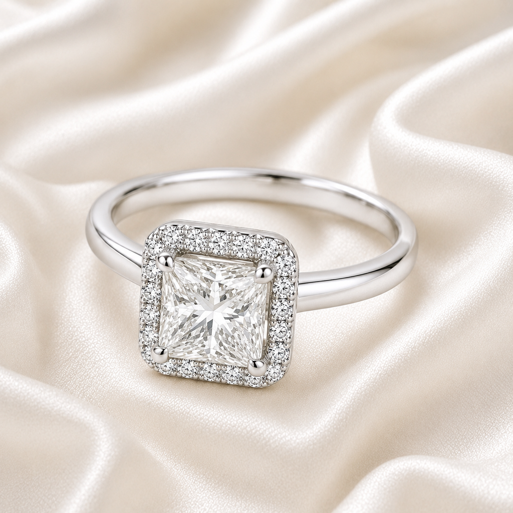 Halo Princess Engagement Ring