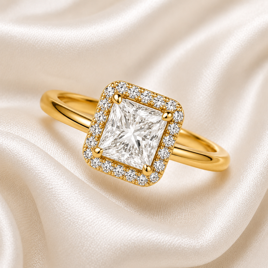 Halo Princess Engagement Ring
