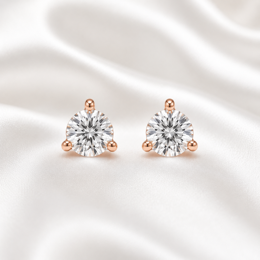 Round Cut 3-Prong Martini Diamond Stud Earrings | IGI Certified Lab-Grown | 14K & 18K Gold, Platinum